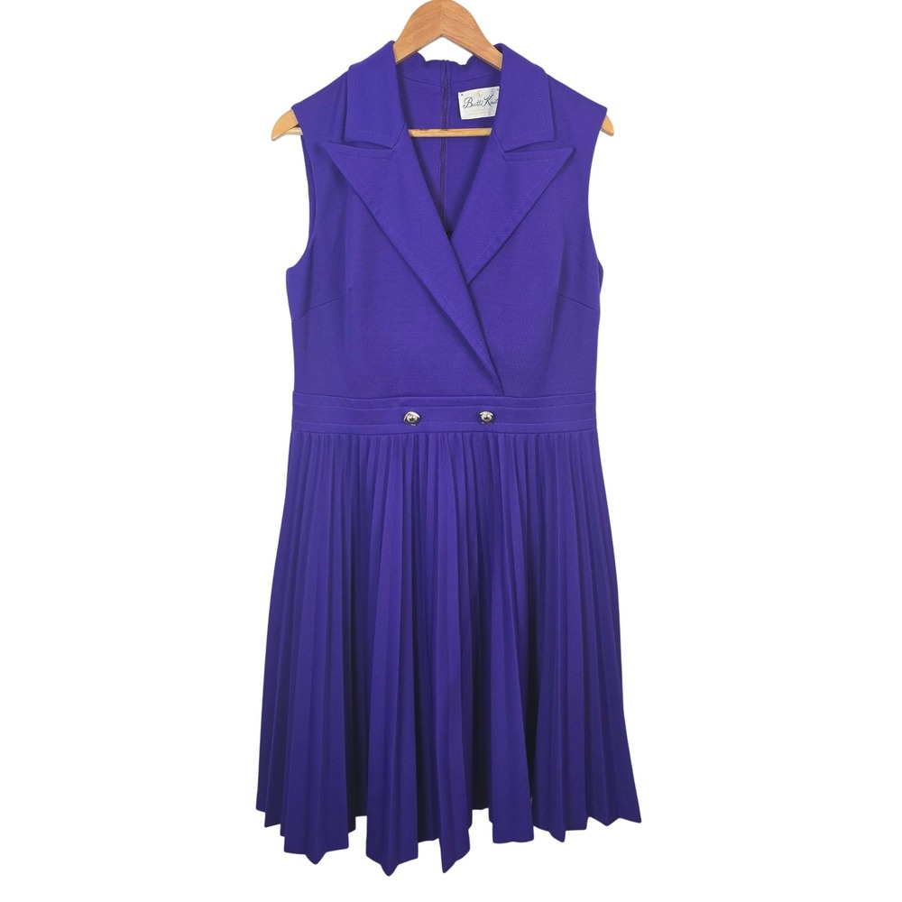 Vintage Butte Knit Purple Sleeveless Pleated Midi Dress 1960s 70s Mod Talon Zip